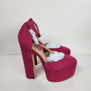 Showdazzle Elena Hot Pink Faux Suede 6" Platform Heels Straps. Tried on wear